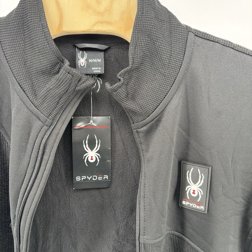 Spyder Men's M Black Full Zip Fleece Jacket 100% Polyester NWT